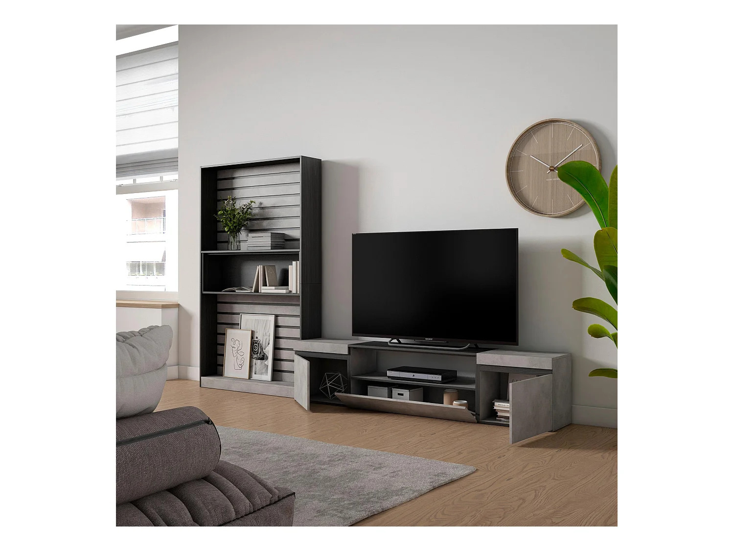 Ensemble Meuble TV, 310x186x35cm, Pour les TV jusqu'à 80", Salon Complet, Ciment