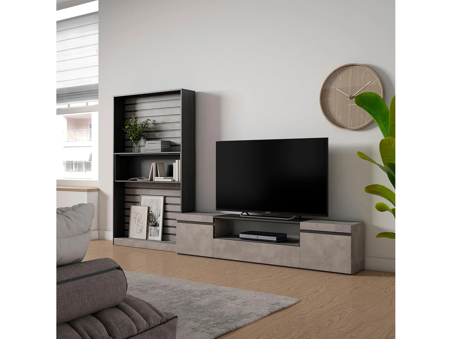 Ensemble Meuble TV, 310x186x35cm, Pour les TV jusqu'à 80", Salon Complet, Ciment