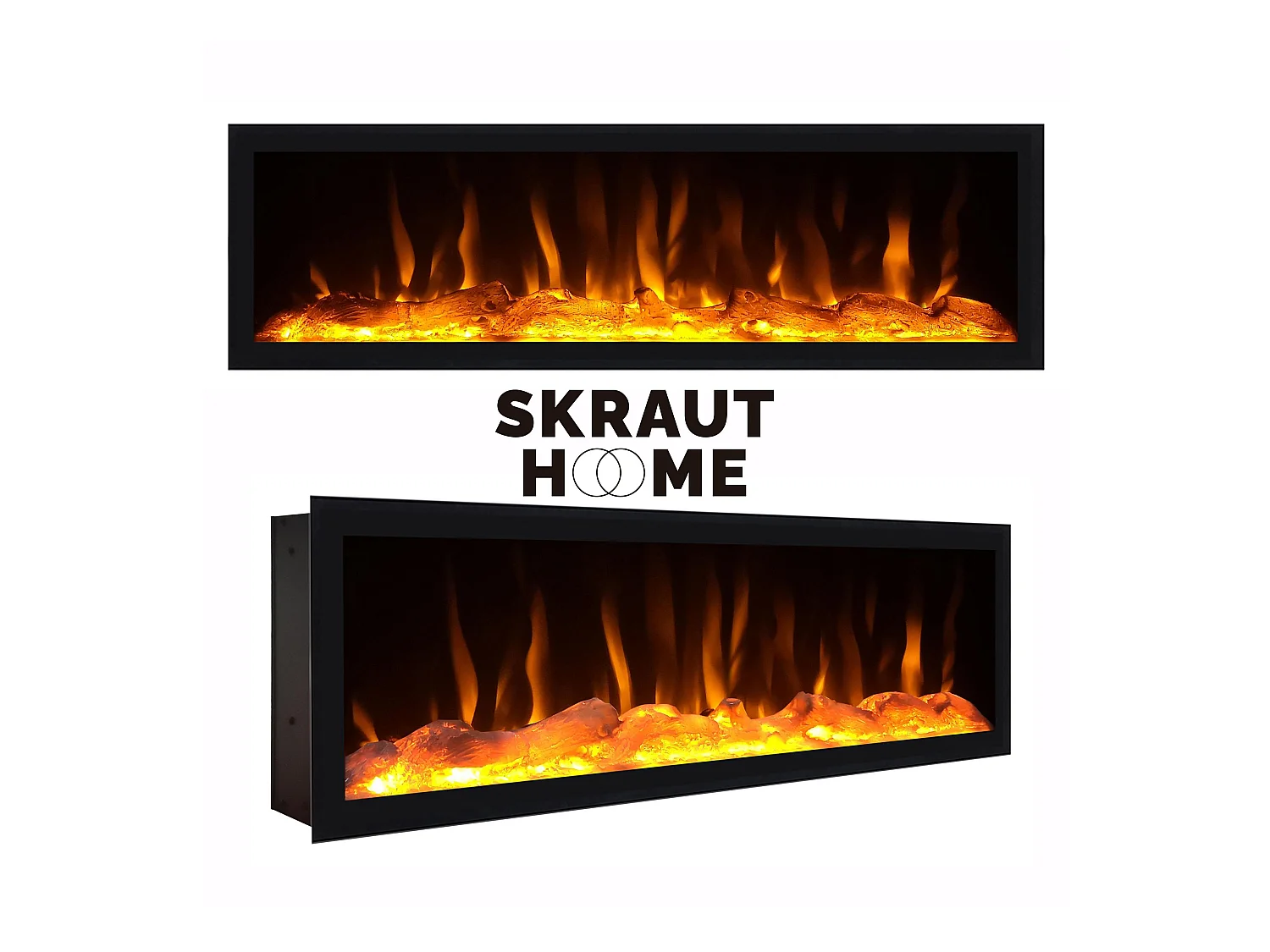 Ensemble Meuble TV, 310x35x186cm, Pour les TV jusqu'à 80", Cheminée électrique, Blanc et noir