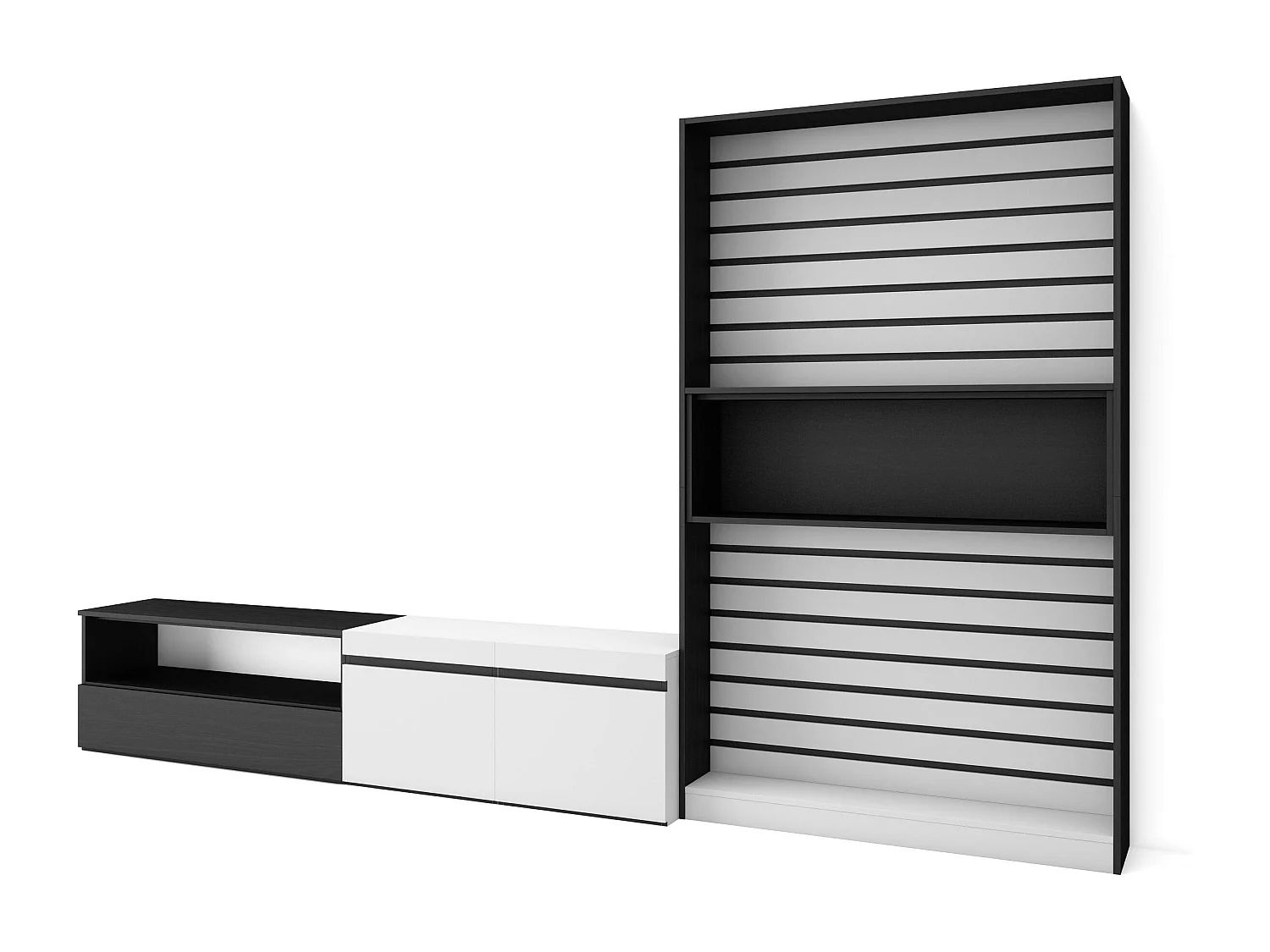 Ensemble Meuble TV, 310x35x186cm, Pour les TV jusqu'à 80", Salon Complet, Blanc et noir