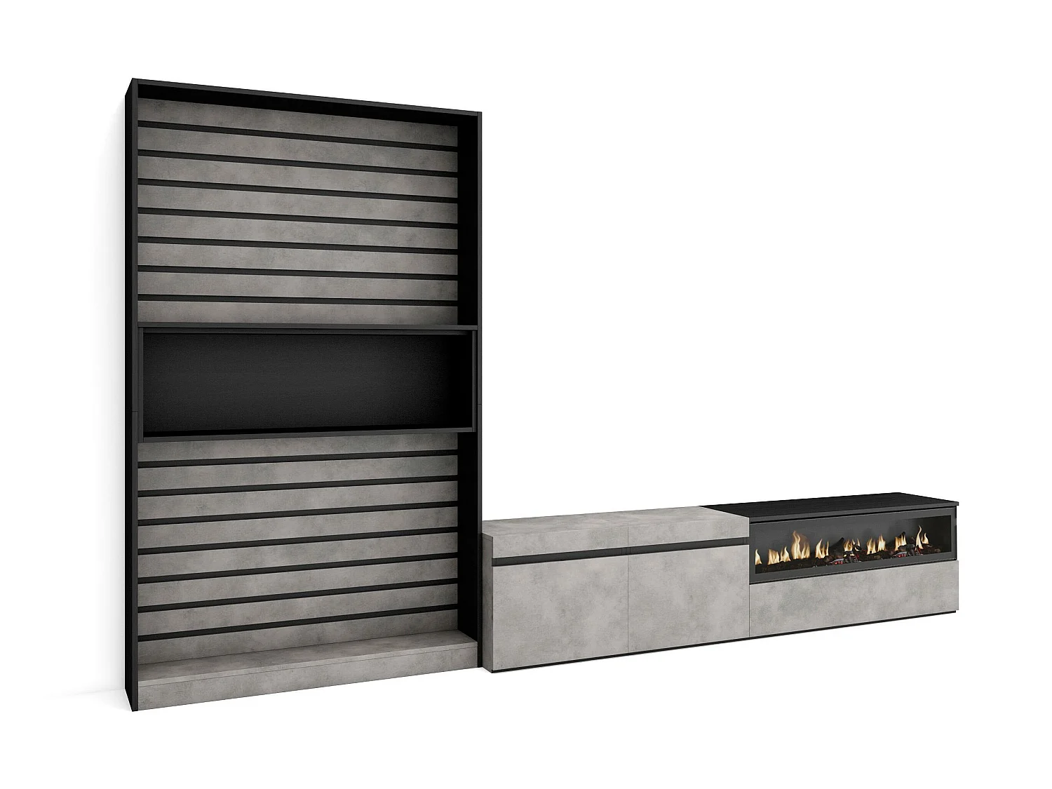 Meubels voor woonkamer, 310x186x35cm, Voor tv's tot 80", Elektrische haard, Cement