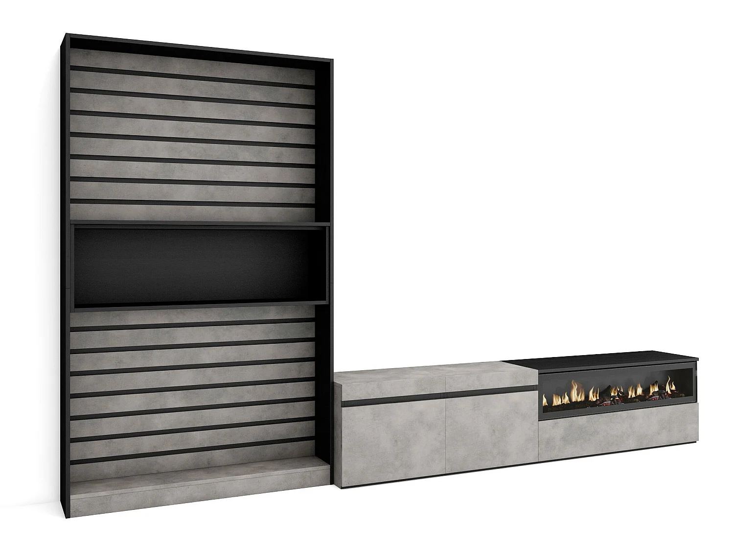 Meubels voor woonkamer, 310x186x35cm, Voor tv's tot 80", Elektrische haard, Cement