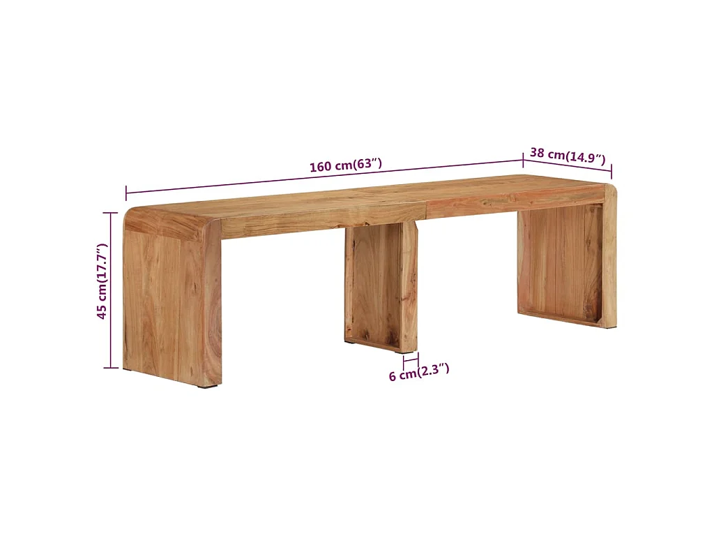 Panca 160x38x45 cm in Legno Massello di Acacia