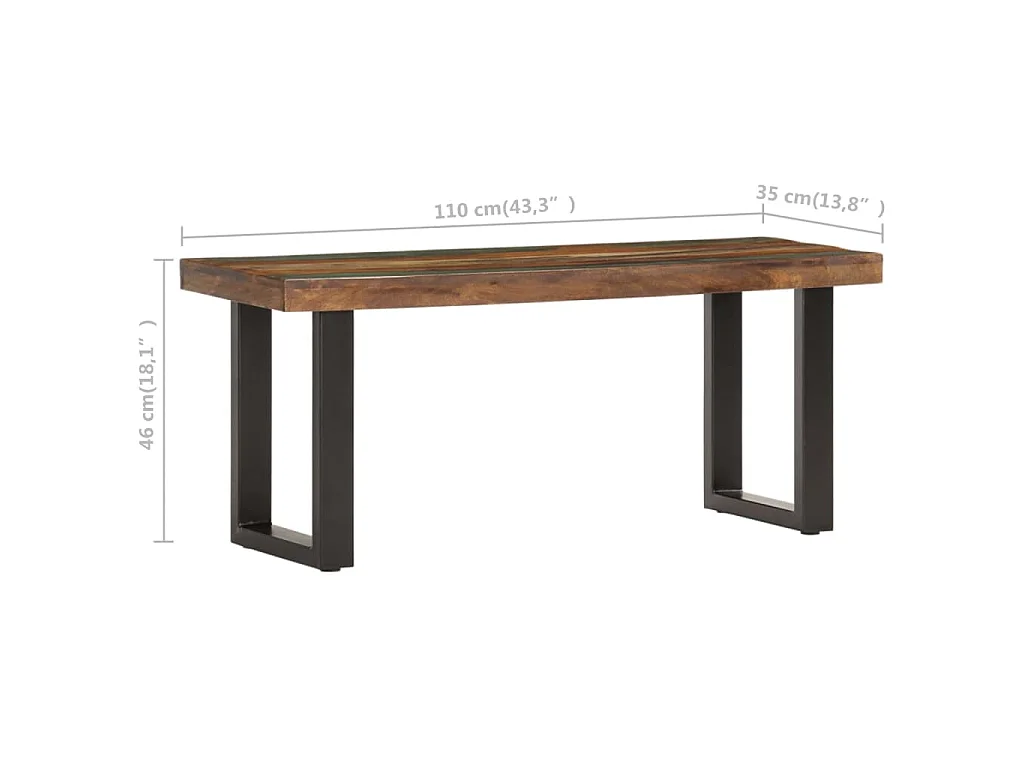 Banc 110 cm Bois de récupération solide et acier