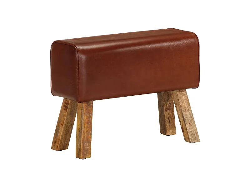 Banc saut de cheval 58 cm marron cuir véritable et manguier