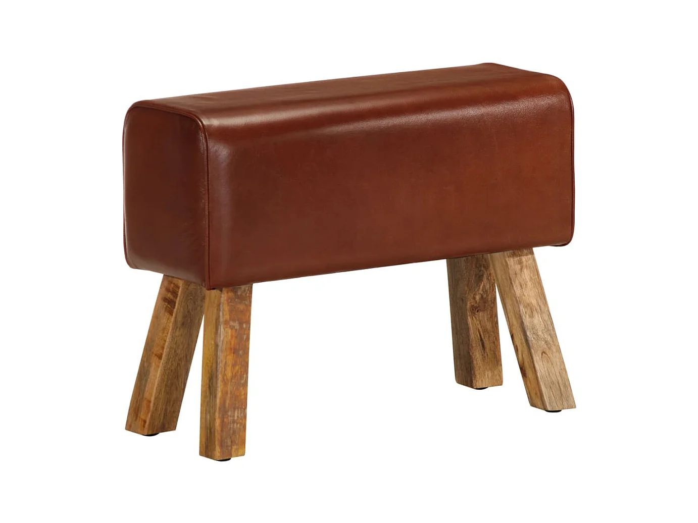Banc saut de cheval 58 cm marron cuir véritable et manguier