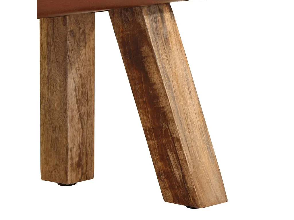 Sitzbank Turnbock-Design 58cm Braun Echtleder Mango Massivholz