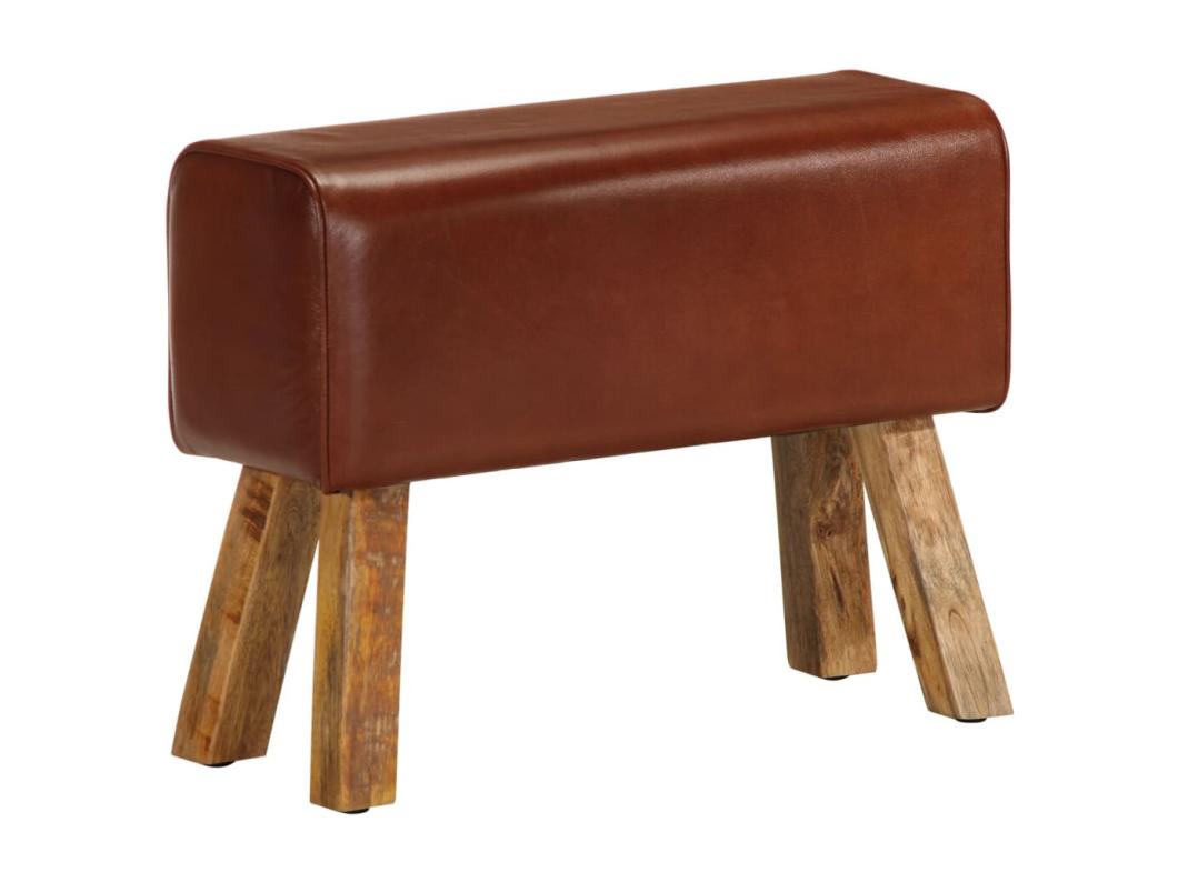 Bankje turnbok 58 cm echt leer en massief mangohout bruin
