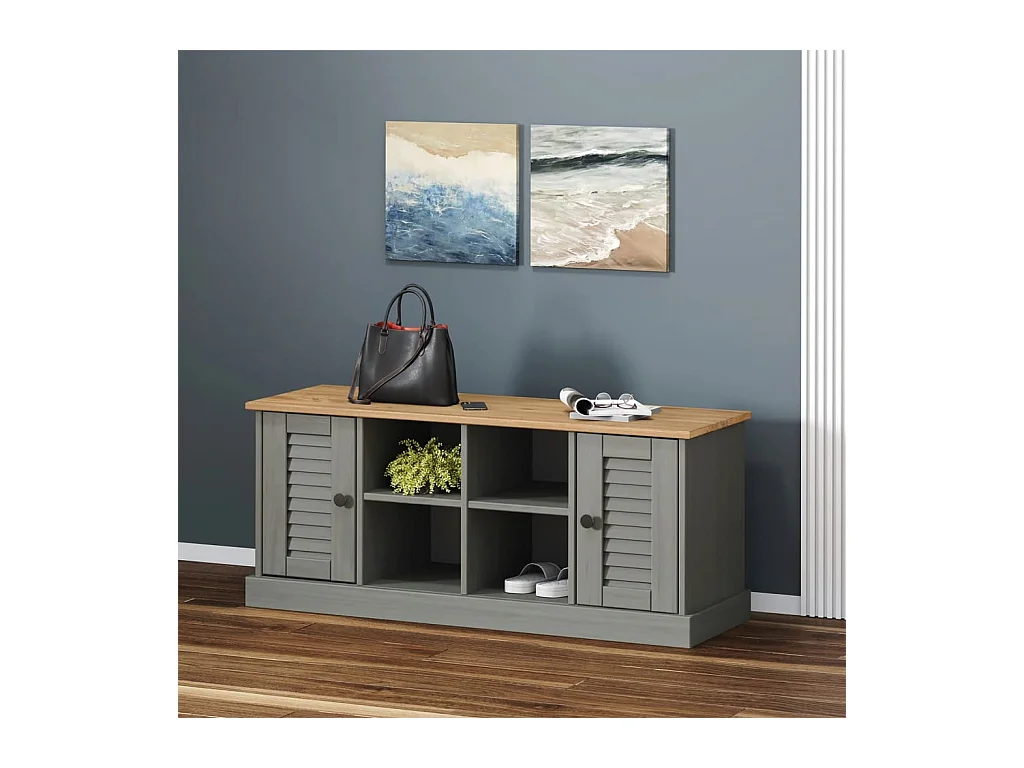 Banc à chaussures VIGO gris 106x35x45 cm bois massif de pin