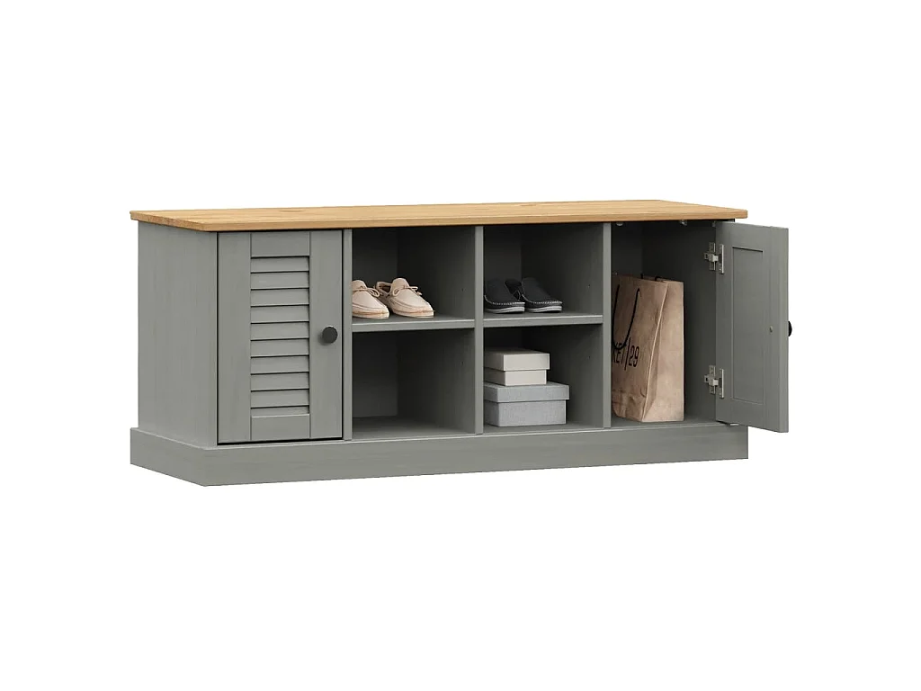 Banc à chaussures VIGO gris 106x35x45 cm bois massif de pin