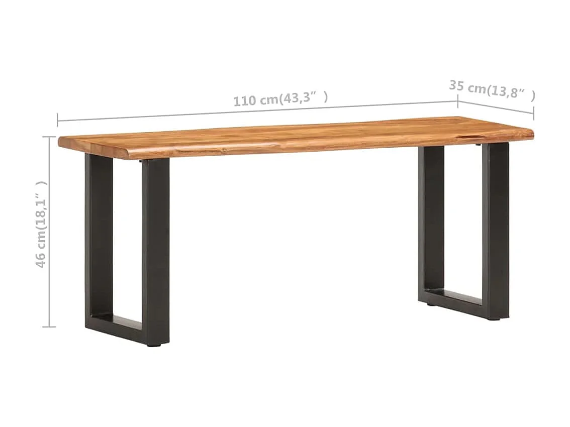 Banco con borde irregular madera maciza de acacia y acero 110cm