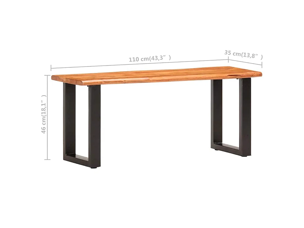 Banc au bord naturel du bois 110 cm Bois d'acacia solide acier