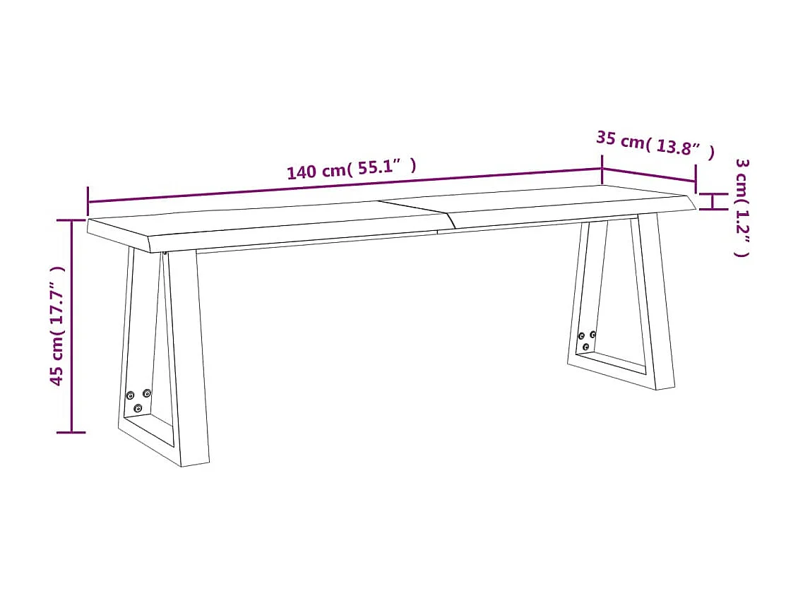 Banc avec bord vivant 140 cm bois d'acacia massif
