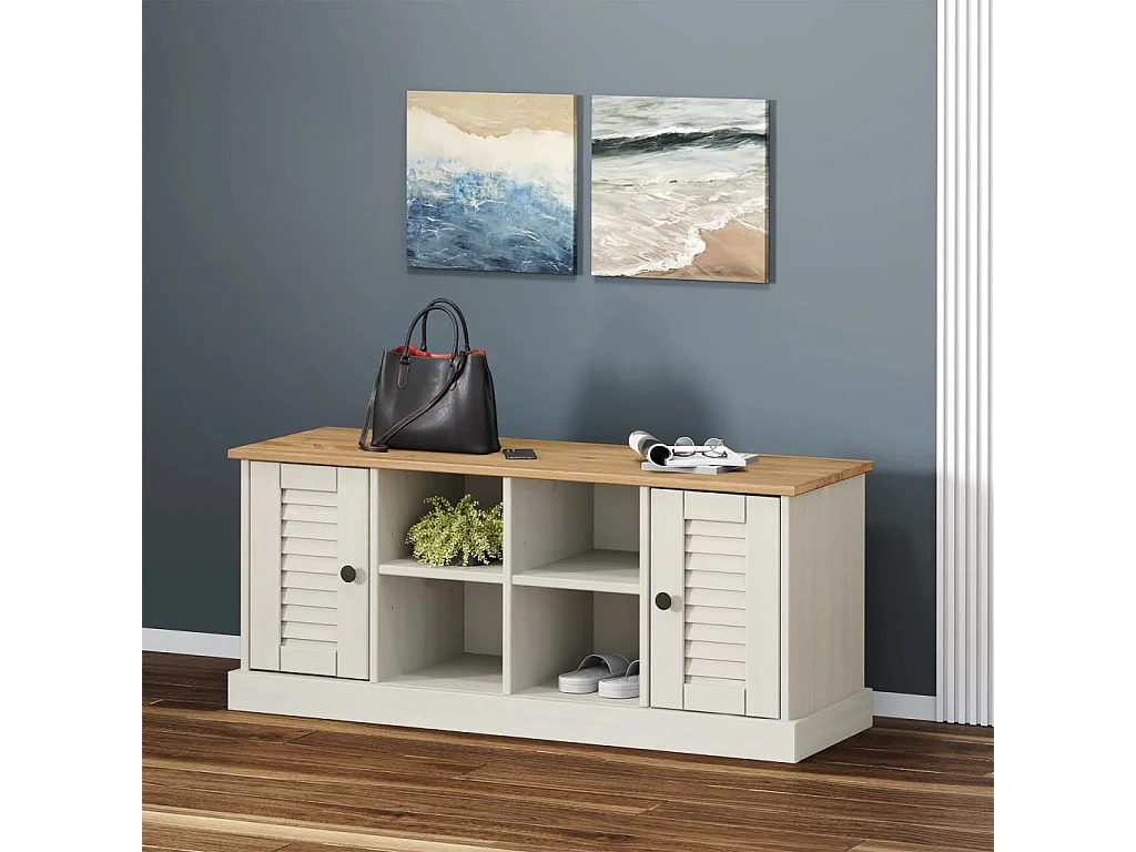 Banc à chaussures VIGO blanc 106x35x45 cm bois massif de pin