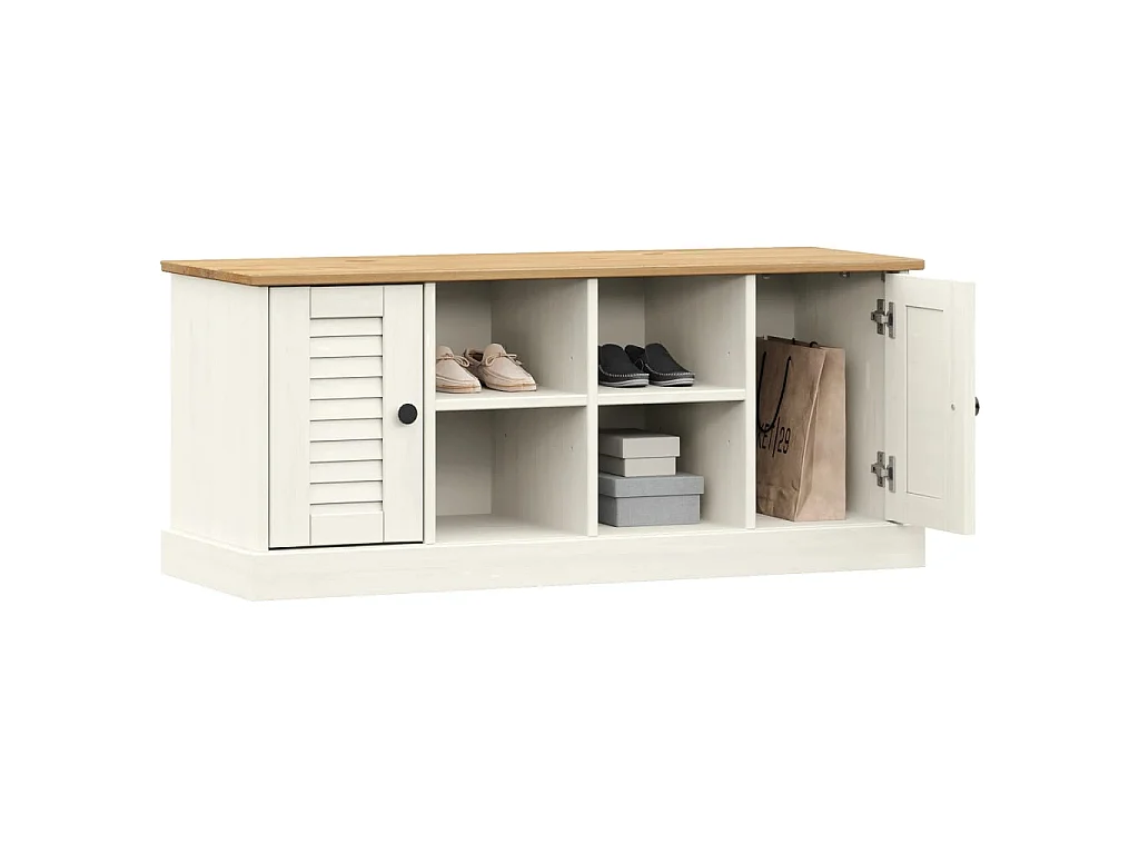 Banc à chaussures VIGO blanc 106x35x45 cm bois massif de pin