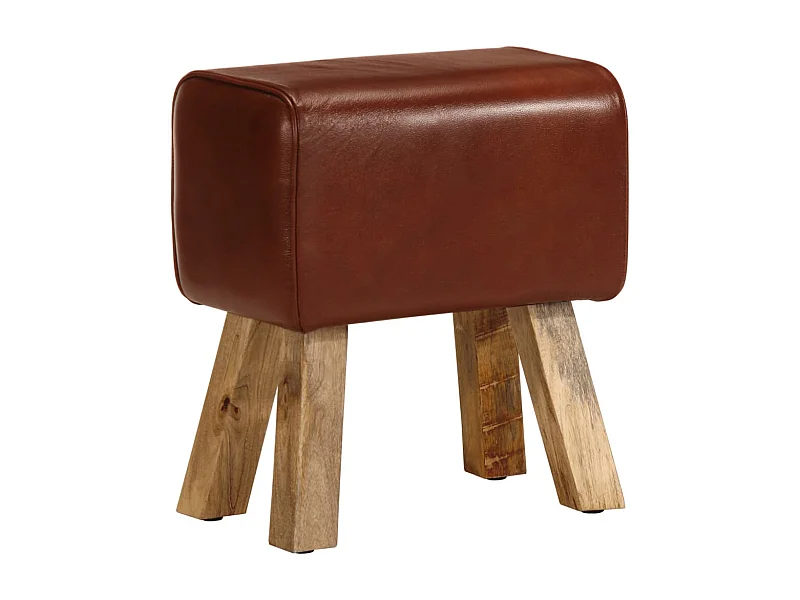 Banc saut de cheval 38 cm marron cuir véritable et manguier