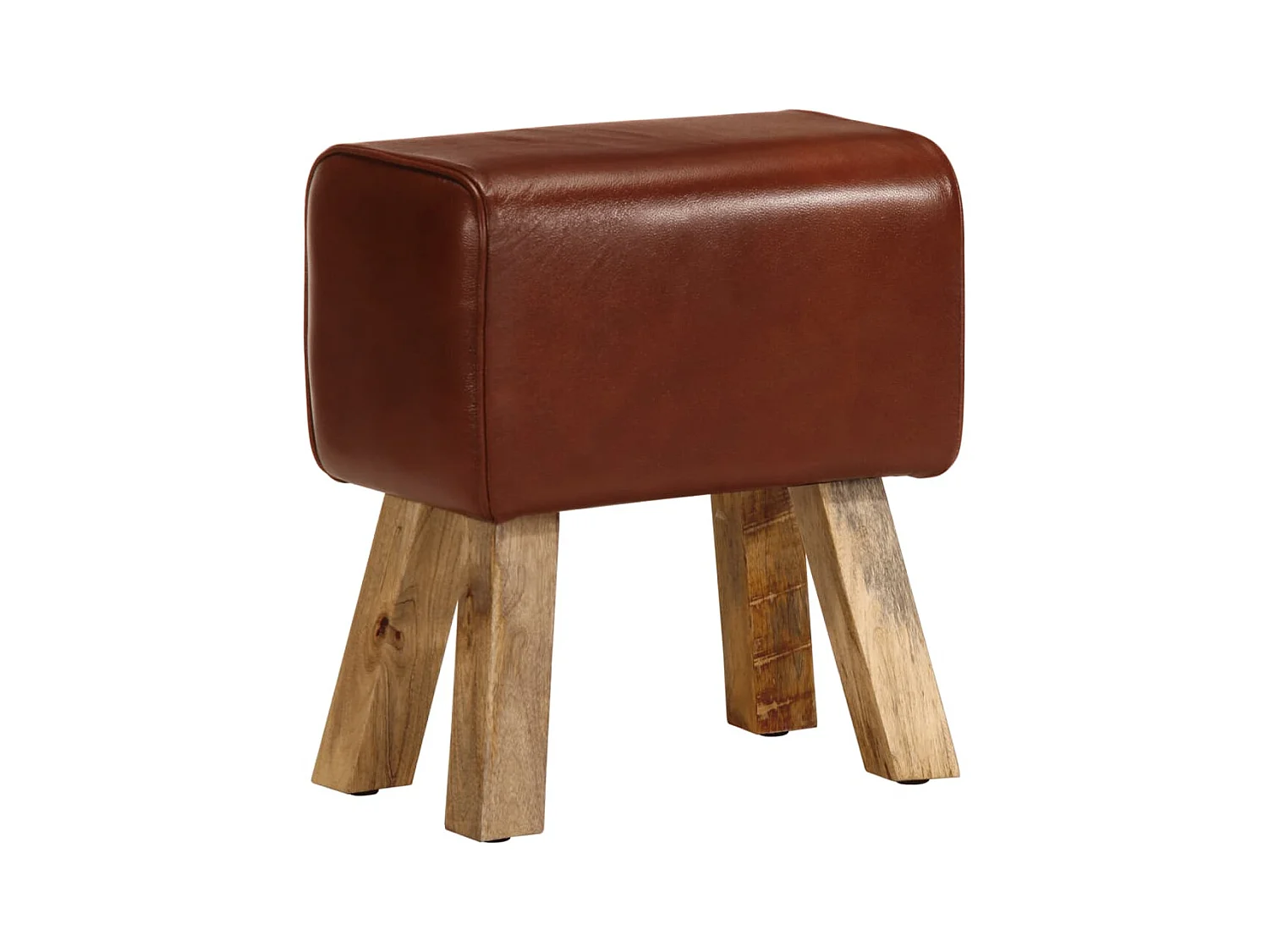 Bankje turnbok 38 cm echt leer en massief mangohout bruin