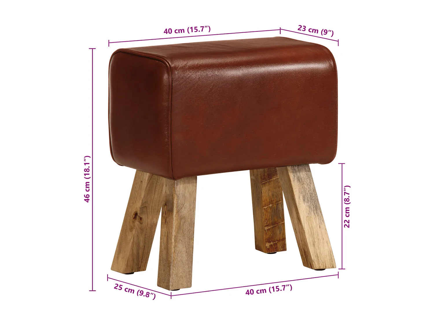 Sitzbank Turnbock-Design 38 cm Braun Echtleder Massivholz Mango