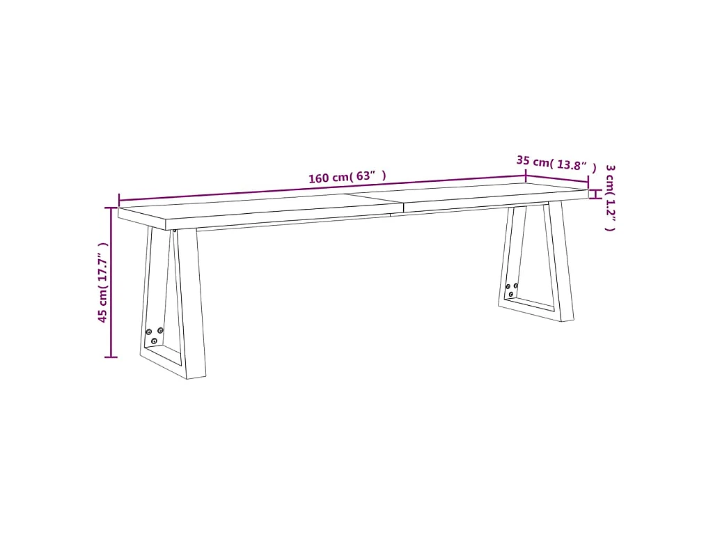 Banc avec bord vivant 160 cm bois d'acacia massif