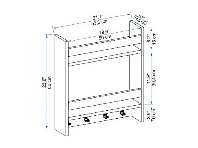 Étagère Enrica, Anthracite, 53,6x14,5x60 cm, EPIKASA