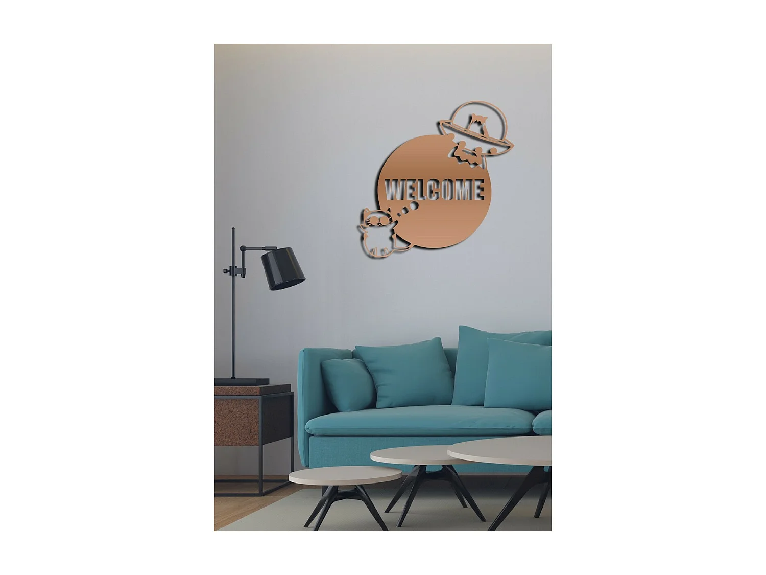 Dekoracja Metalowa Welcome 1, Miedź, 50x1,5x51 cm, EPIKASA