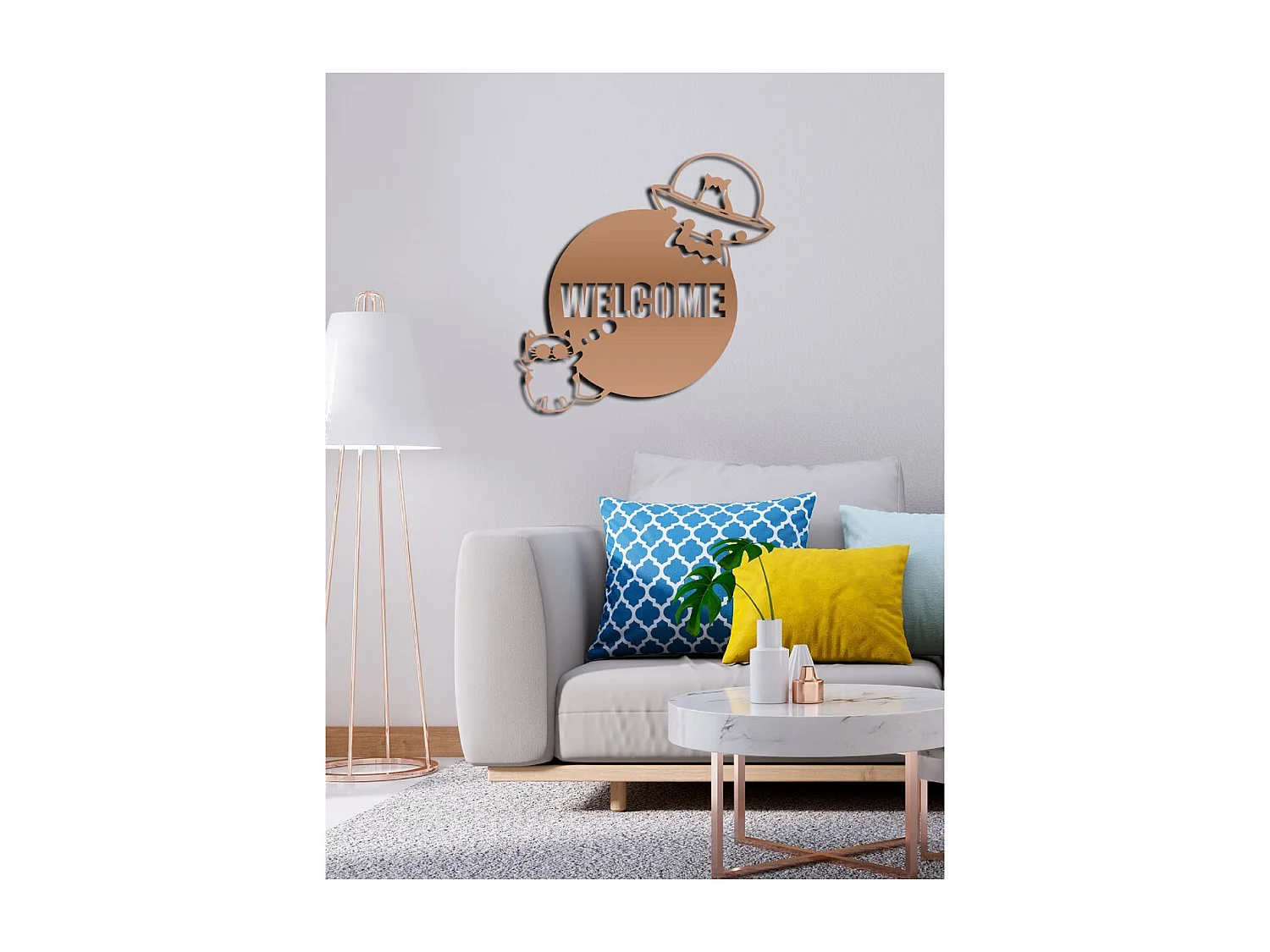 Dekoracja Metalowa Welcome 1, Miedź, 50x1,5x51 cm, EPIKASA