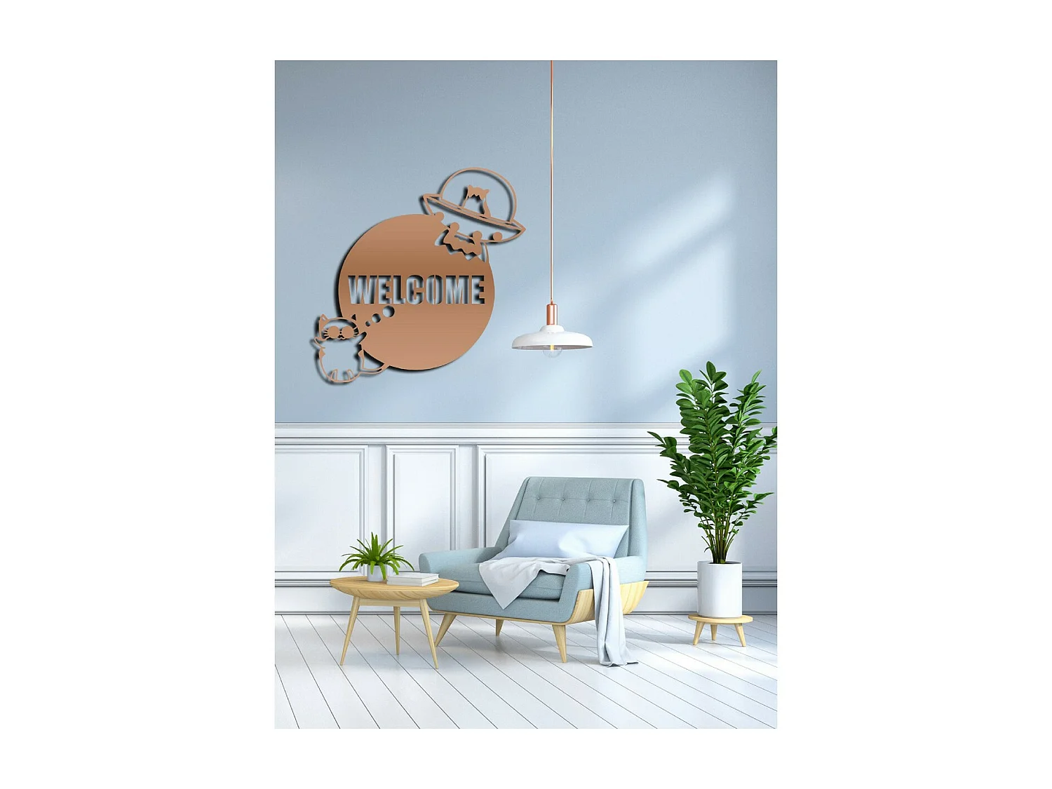 Dekoracja Metalowa Welcome 1, Miedź, 50x1,5x51 cm, EPIKASA