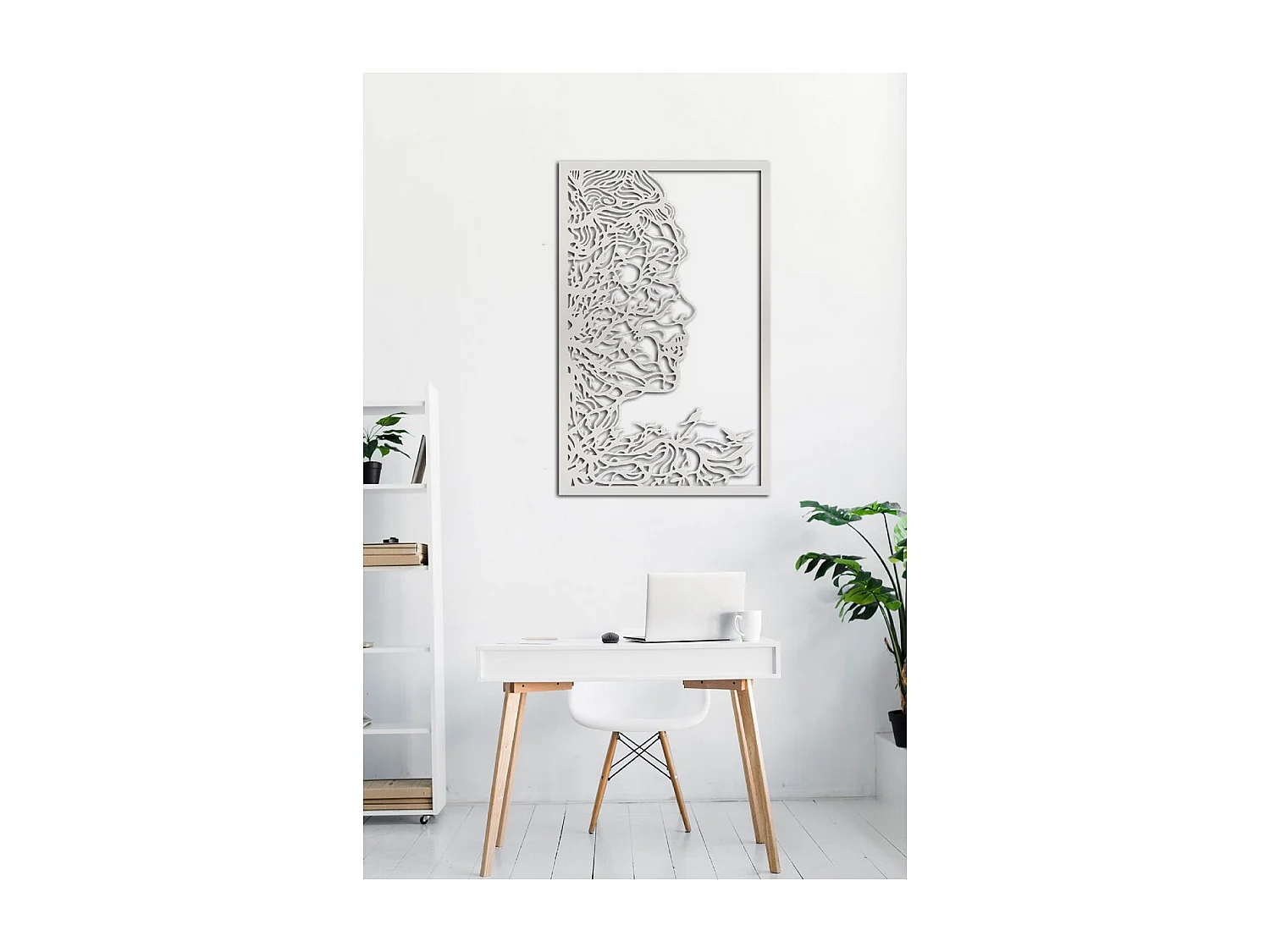 Décoration en Métal Visage 3, Argent, 55x1,5x87 cm, EPIKASA