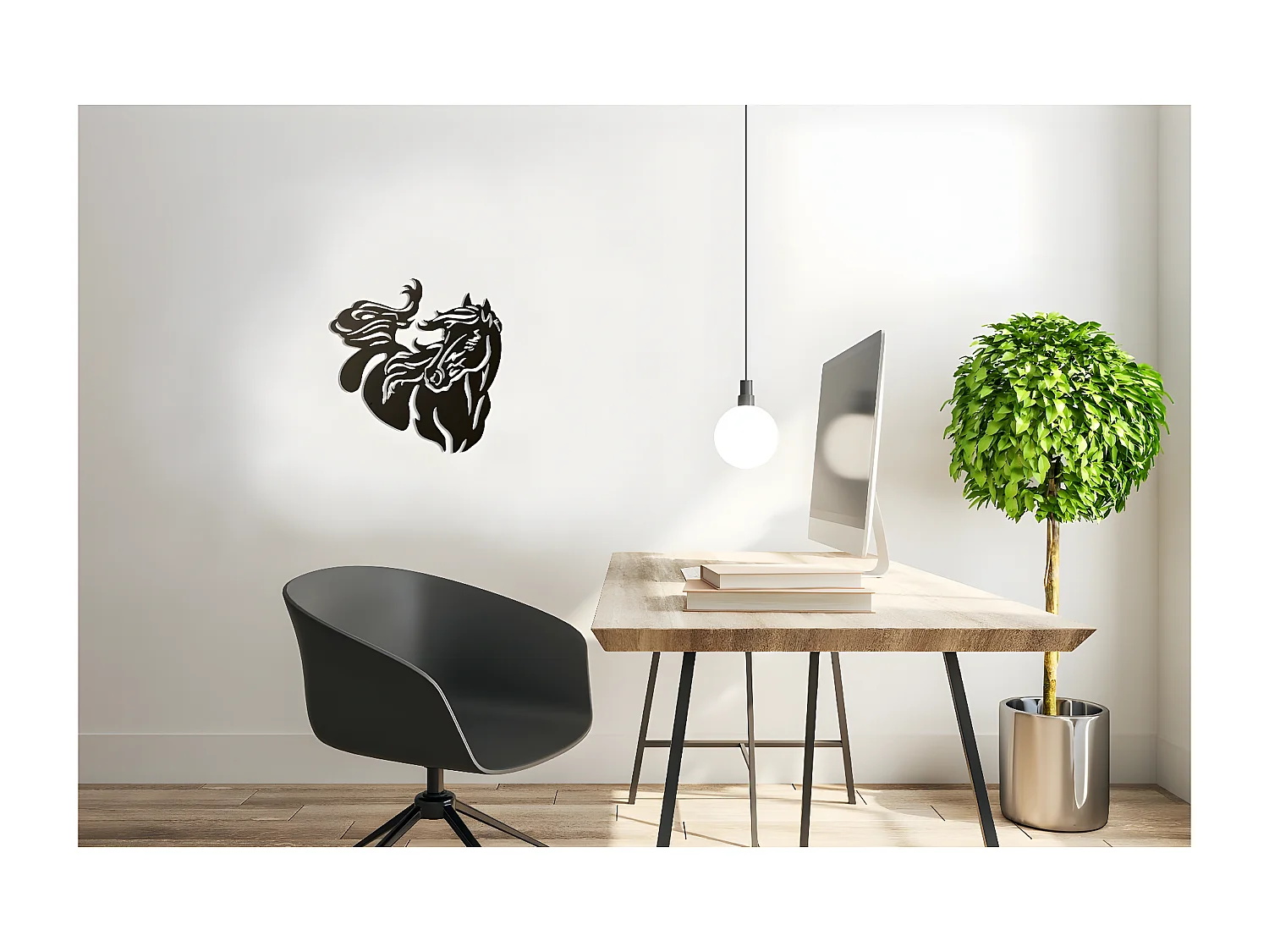 Décoration en Métal Cheval 2, Noir, 50x1,5x50 cm, EPIKASA