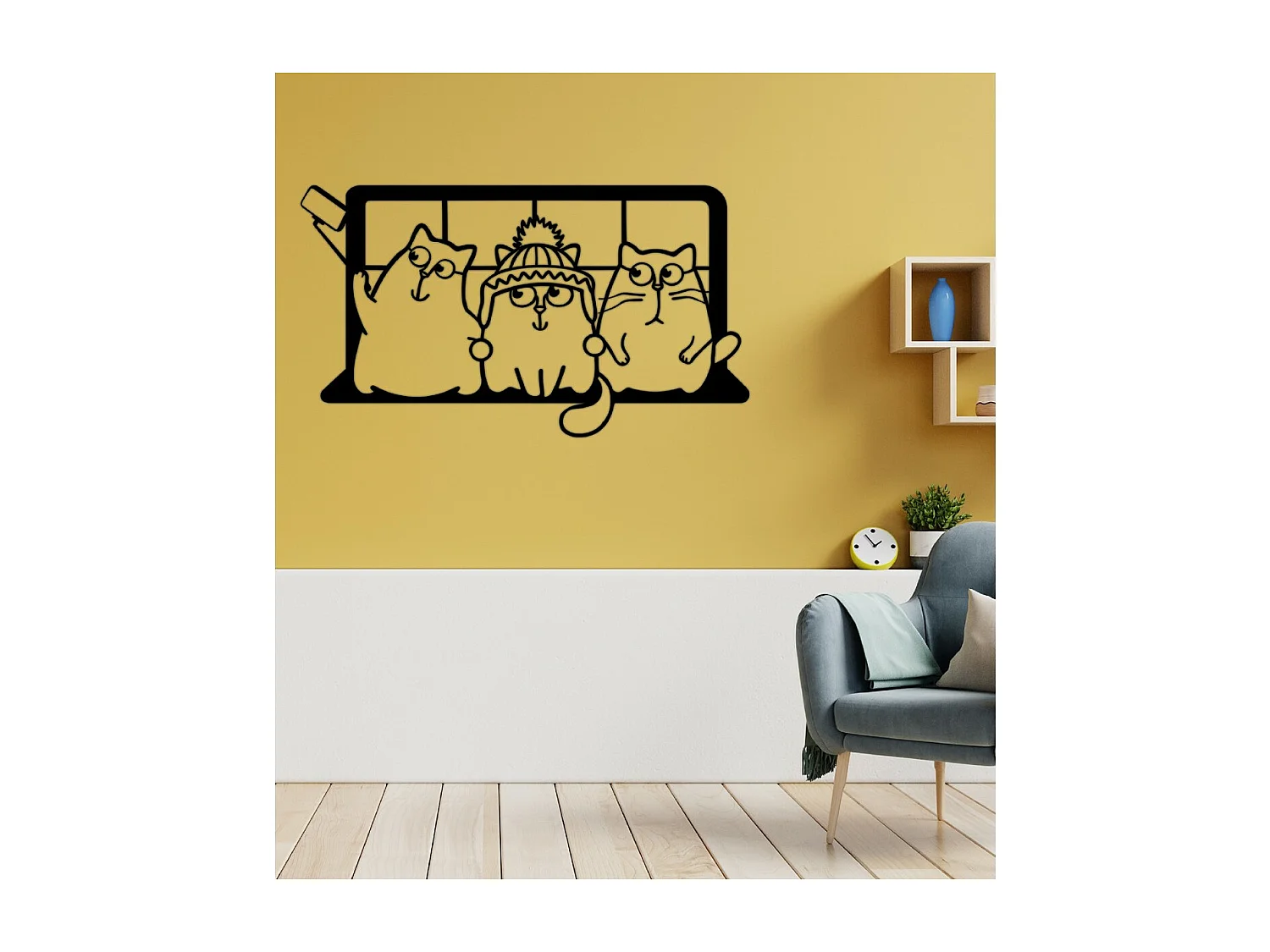 Metalen Decoratie Katten 1 - Zwart - 72x1,5x40 cm - EPIKASA