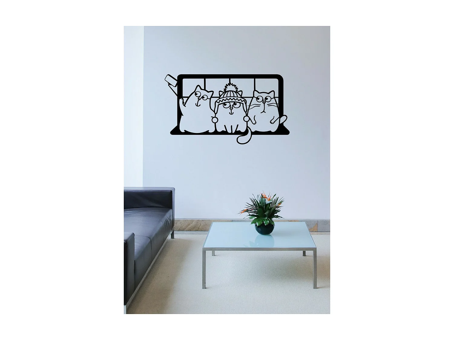 Metalen Decoratie Katten 1 - Zwart - 72x1,5x40 cm - EPIKASA