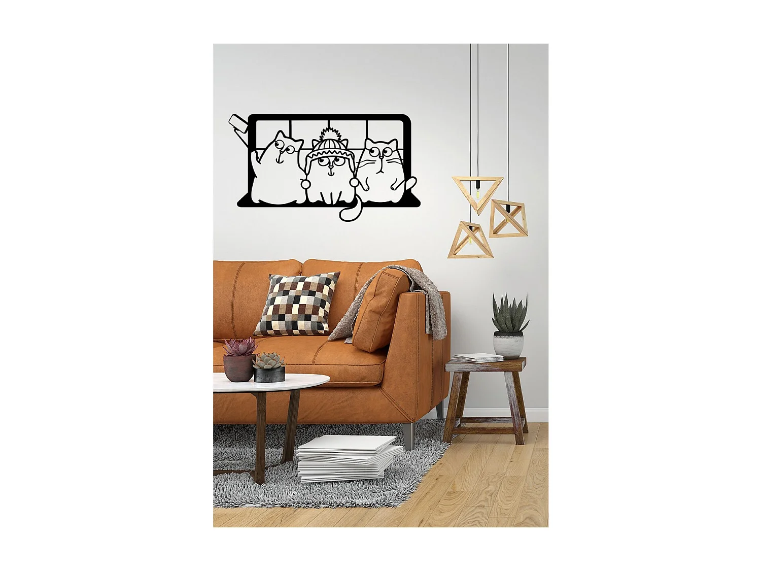 Metalen Decoratie Katten 1 - Zwart - 72x1,5x40 cm - EPIKASA