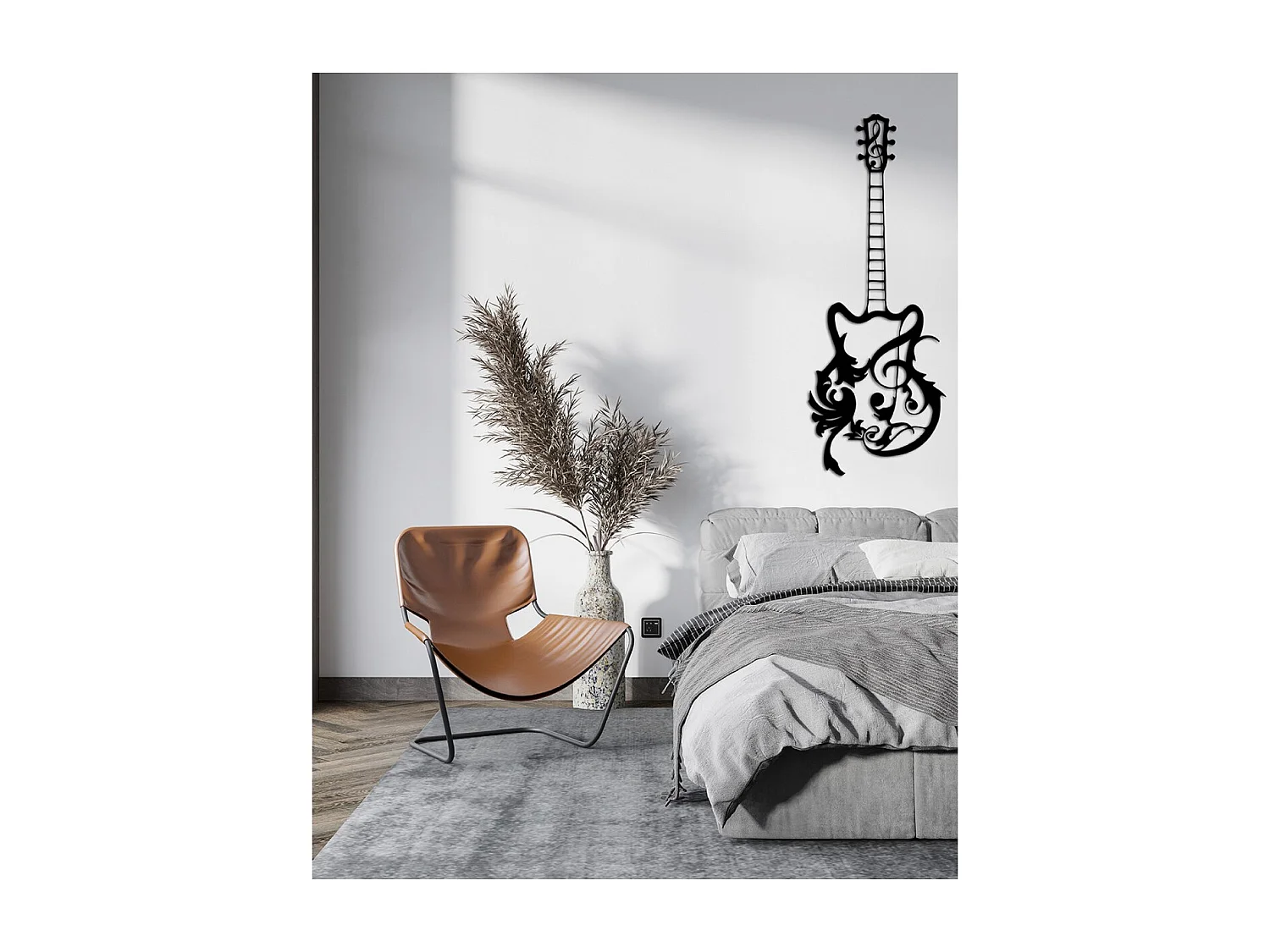 Dekoracja Metalowa Gitara 6, Czarny, 34x1,5x90 cm, EPIKASA