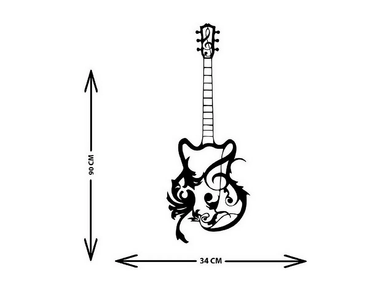 Dekoracja Metalowa Gitara 6, Czarny, 34x1,5x90 cm, EPIKASA