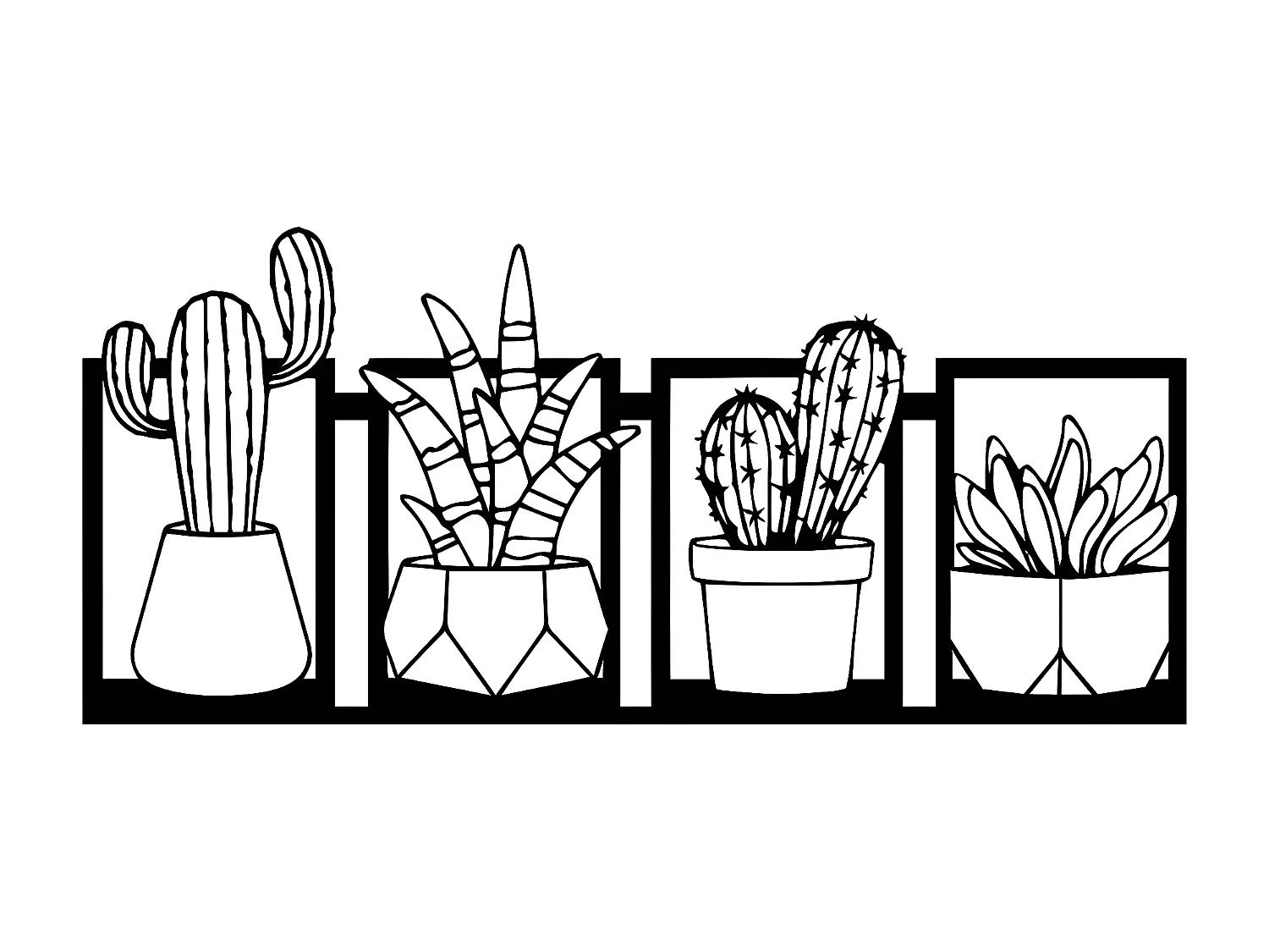 Décoration en Métal Cactus, Noir, 75x1,5x35 cm, EPIKASA