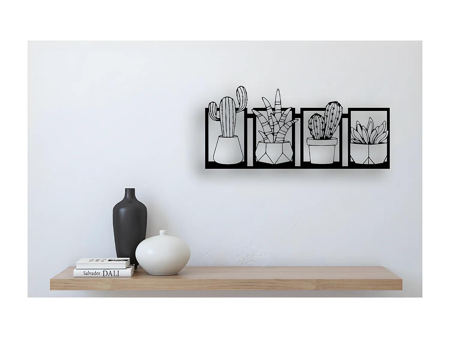 Décoration en Métal Cactus, Noir, 75x1,5x35 cm, EPIKASA