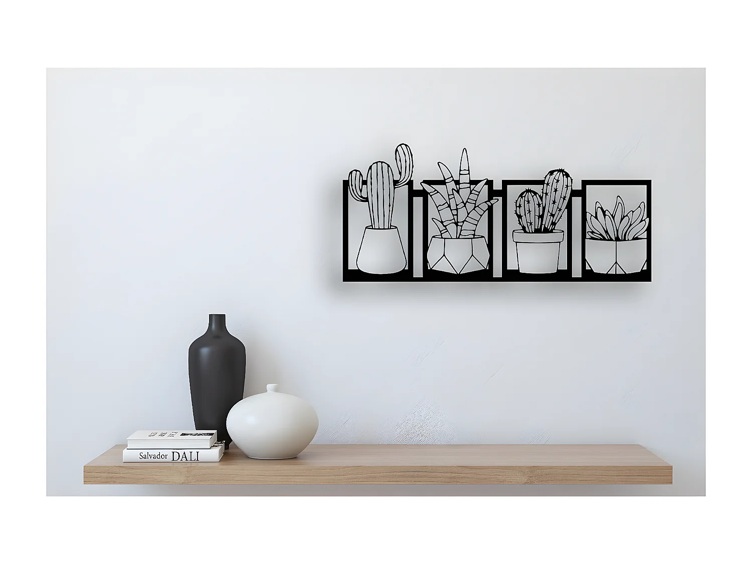 Décoration en Métal Cactus, Noir, 75x1,5x35 cm, EPIKASA