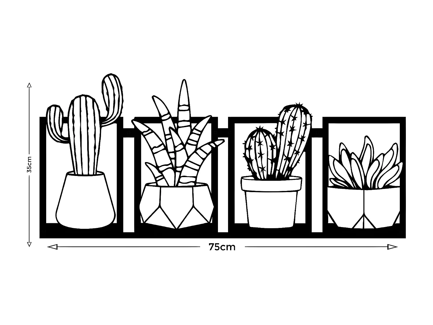 Décoration en Métal Cactus, Noir, 75x1,5x35 cm, EPIKASA