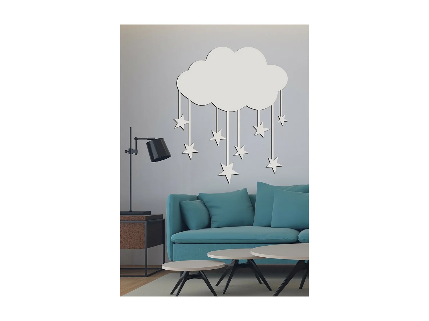 Décoration en Métal Petit nuage 2, Argent, 80x1,5x92 cm, EPIKASA