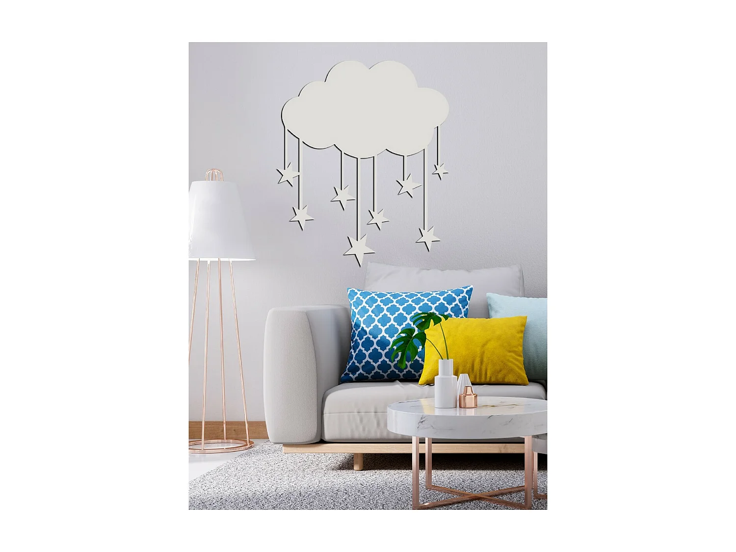 Décoration en Métal Petit nuage 2, Argent, 80x1,5x92 cm, EPIKASA