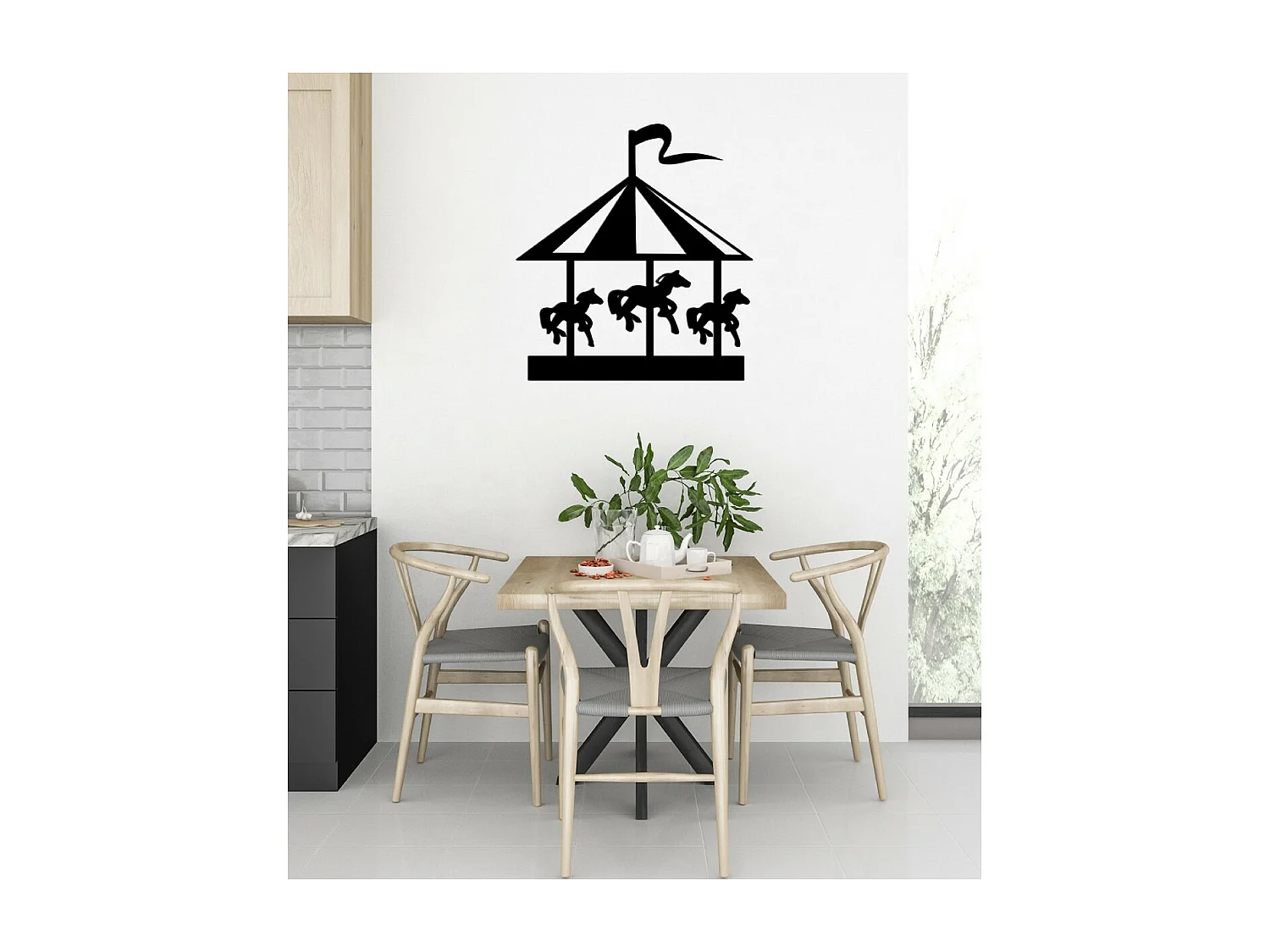 Metalen Decoratie Draaimolen - Zwart - 56x1,5x61 cm - EPIKASA