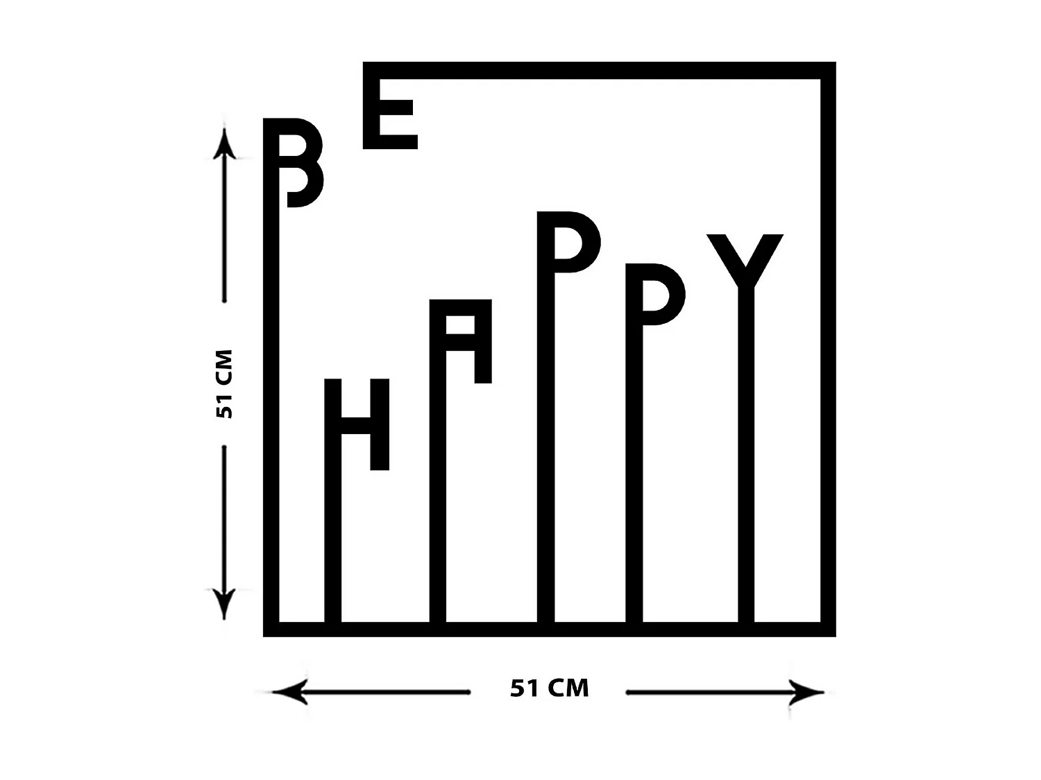 Decorazione in Metallo Be Happy, Nero, 51x1,5x51 cm, EPIKASA
