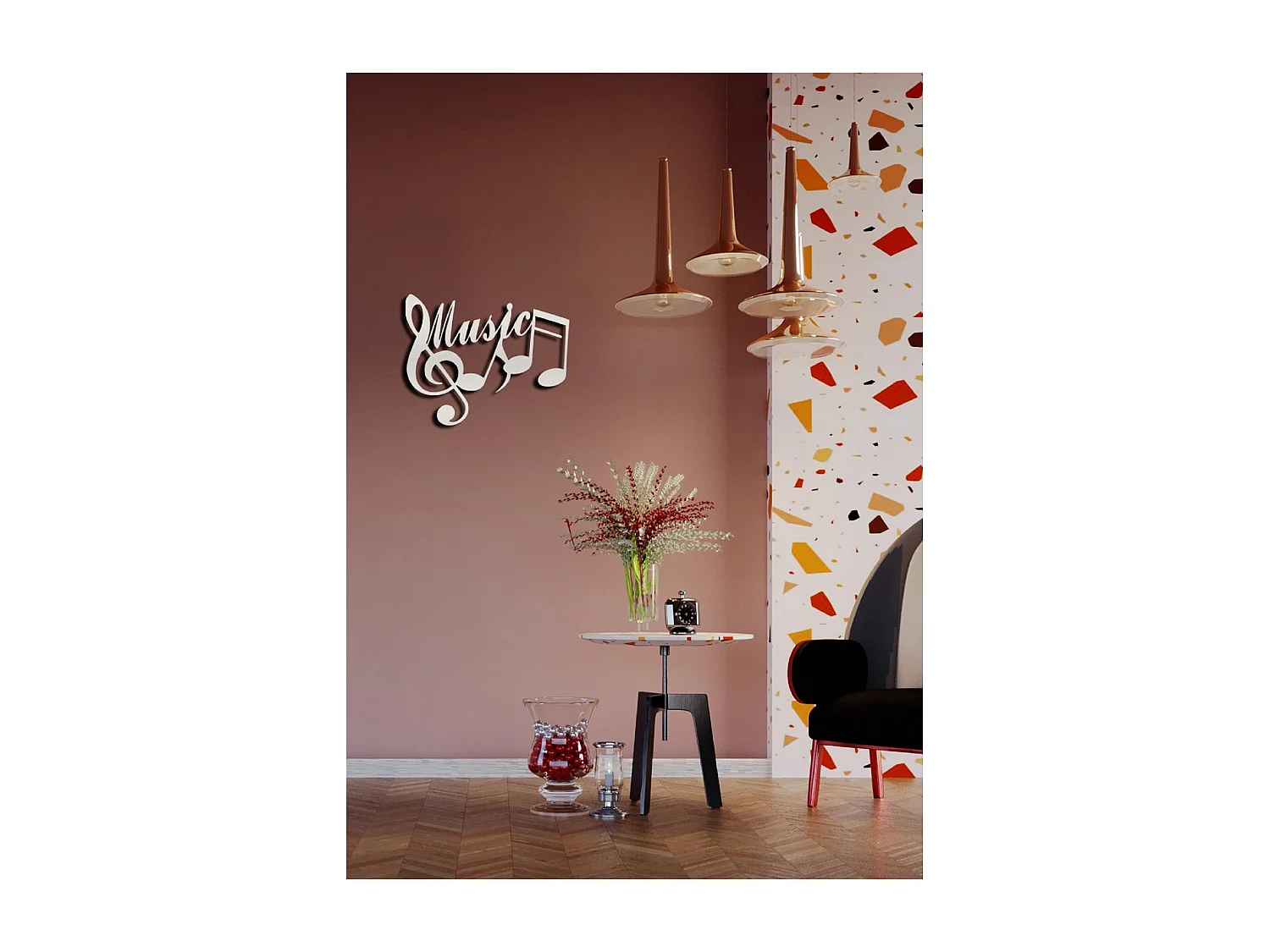 Decorazione in Metallo Music 3, Argento, 71x1,5x56 cm, EPIKASA