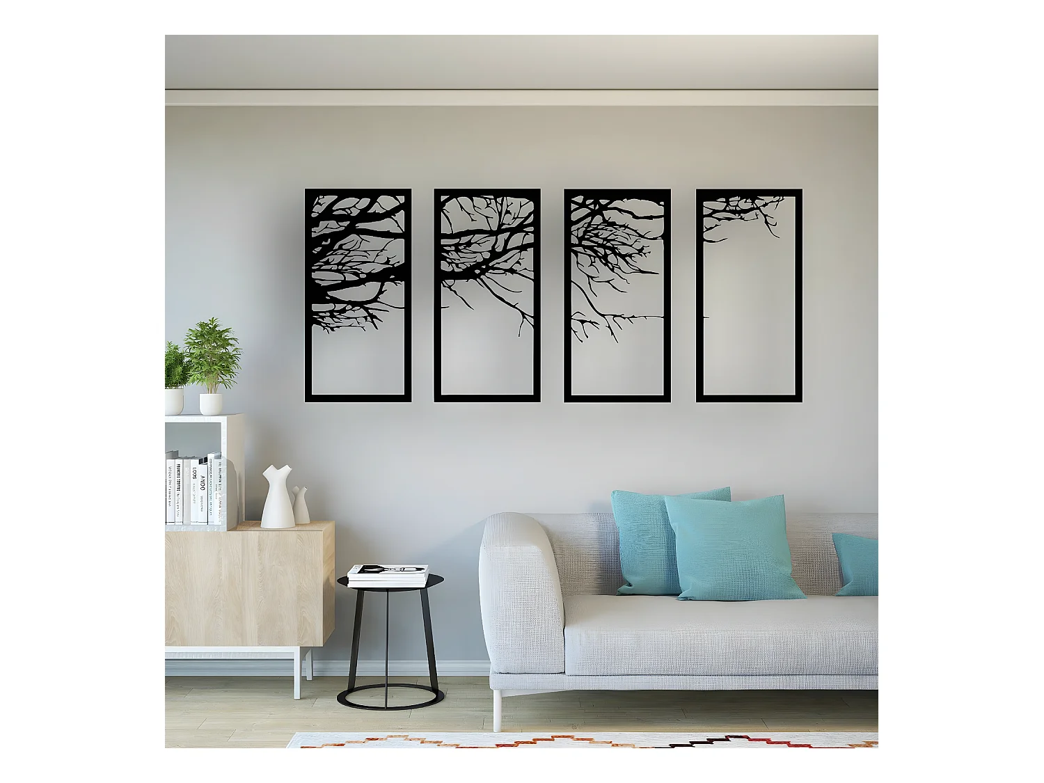 Décoration en Métal Arbre 24, Noir, 175x1,5x80 cm, EPIKASA