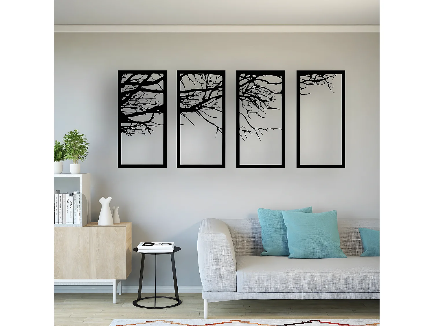 Metalen Decoratie Boom 24 - Zwart - 175x1,5x80 cm - EPIKASA