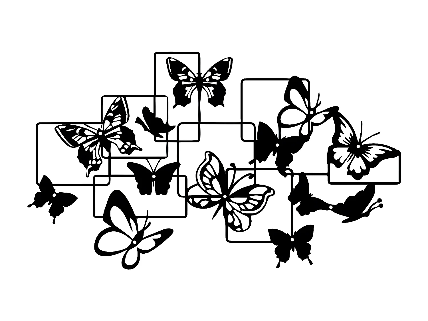 Décoration en Métal Papillon 5, Noir, 69x1,5x40 cm, EPIKASA