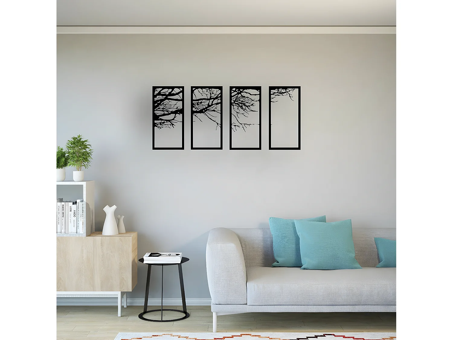 Metalen Decoratie Boom 22 - Zwart - 115x1,5x50 cm - EPIKASA