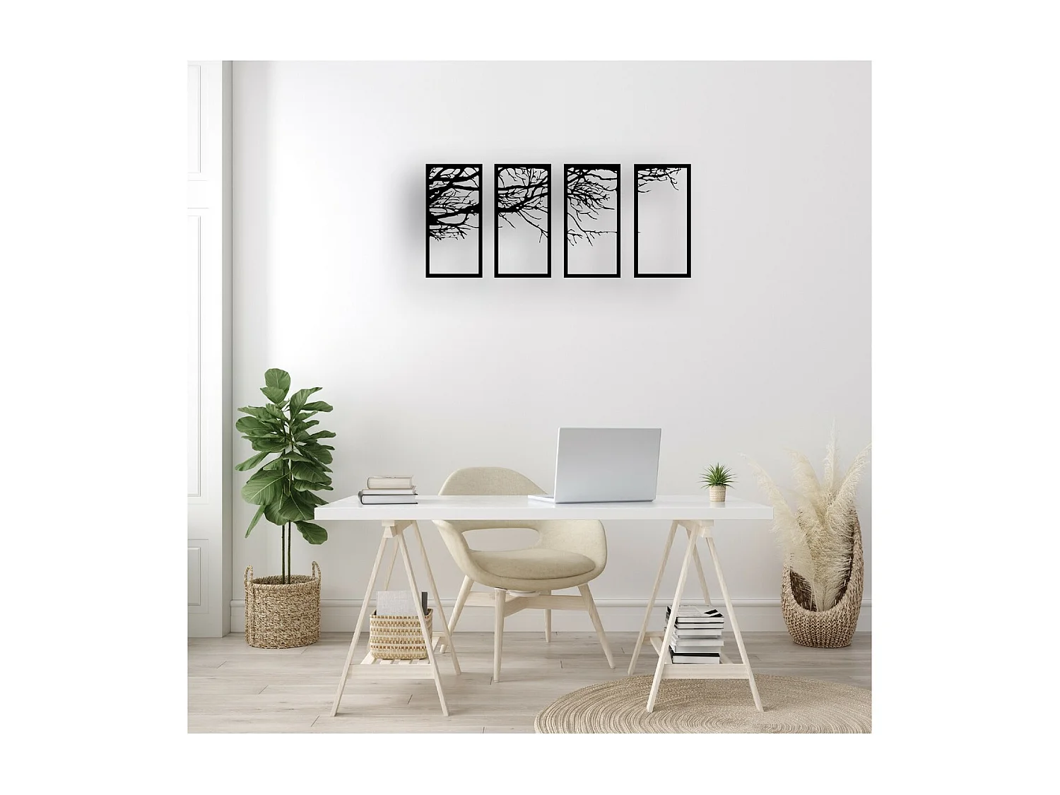 Metalen Decoratie Boom 22 - Zwart - 115x1,5x50 cm - EPIKASA