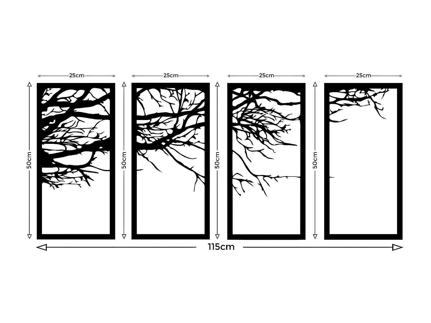 Metalen Decoratie Boom 22 - Zwart - 115x1,5x50 cm - EPIKASA