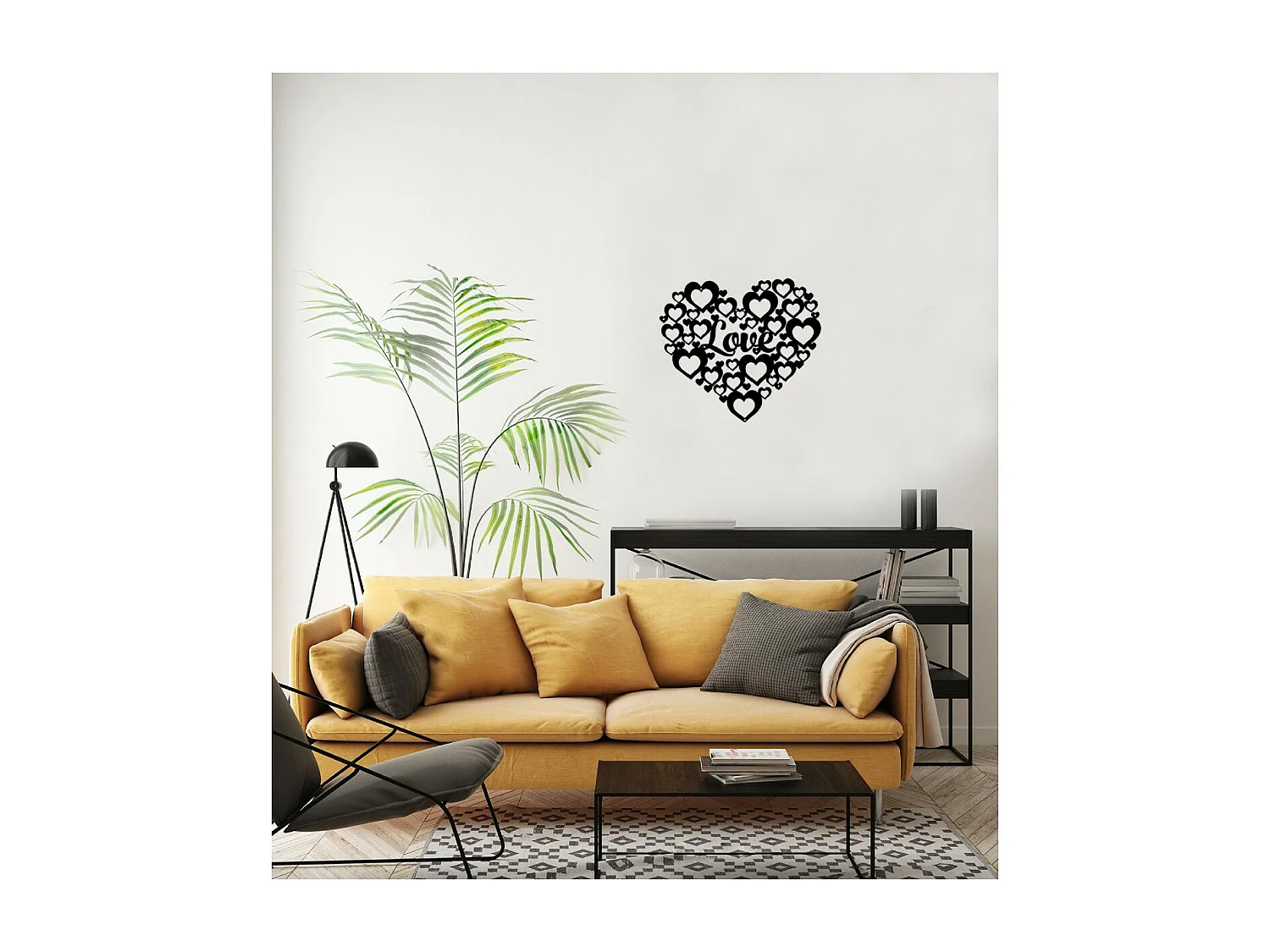 Décoration en Métal Cœur 5, Noir, 50x1,5x45 cm, EPIKASA